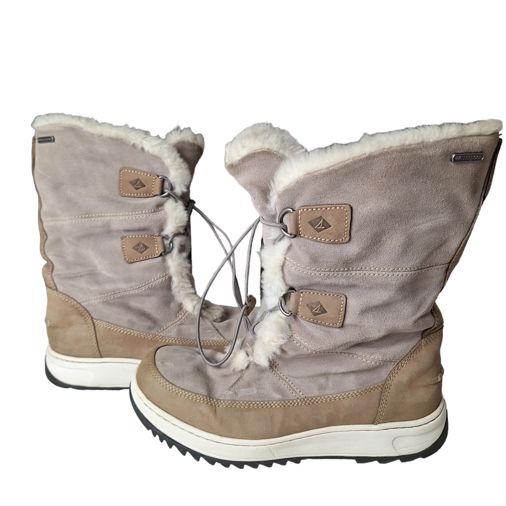 Sperry Women Gray Powder Valley Vibram Thinsulate Faux Fur Lined Winter Boot Sz9